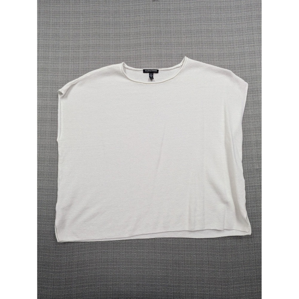 Eileen Fisher Sweater Womens Medium White Sleeveless Boat Neck Lightweight Knit
